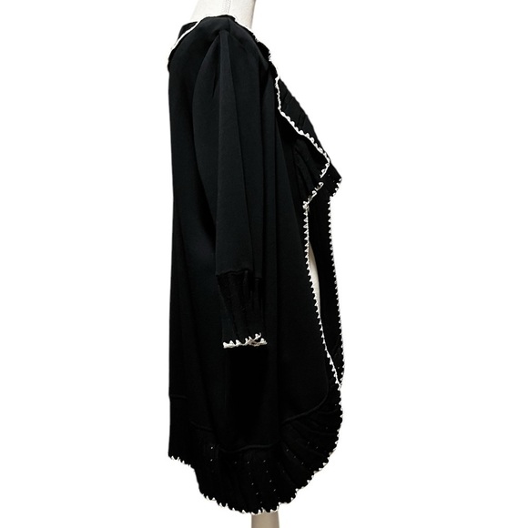 MING WANG BEAUTIFUL BLACK OPEN CARDIGAN WITH CREAM EMBROIDERED TRIM SIZE LARGE - Picture 4 of 9